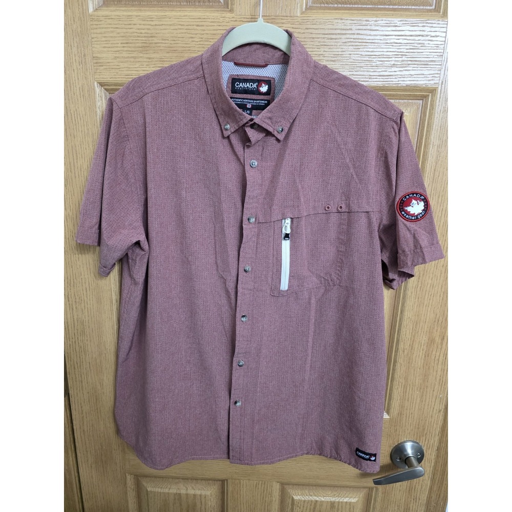 Canada Weather Gear Men's Size L Button Up Short Sleeve Shirt Dusty Rose Nice